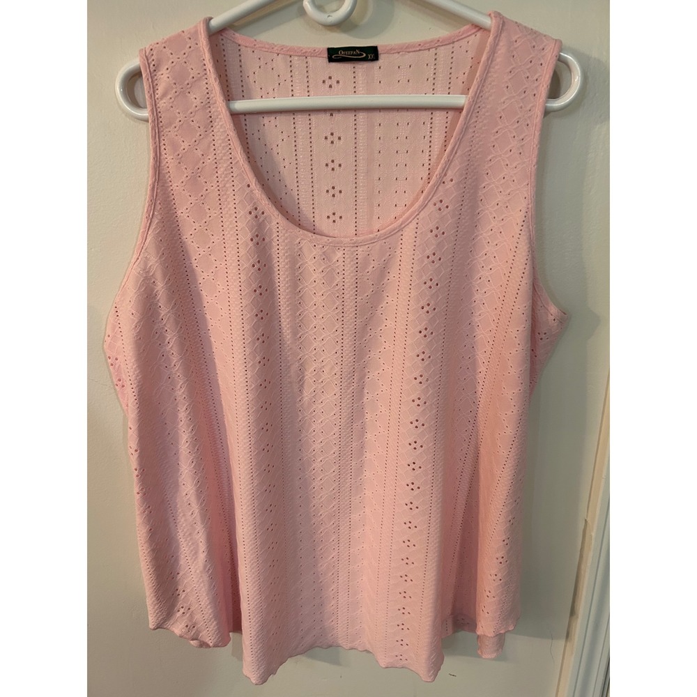 Ofeefan Womens Pink Pointelle Eyelet Knit Scoop Neck‎ Tank Top XXL Sleeveless